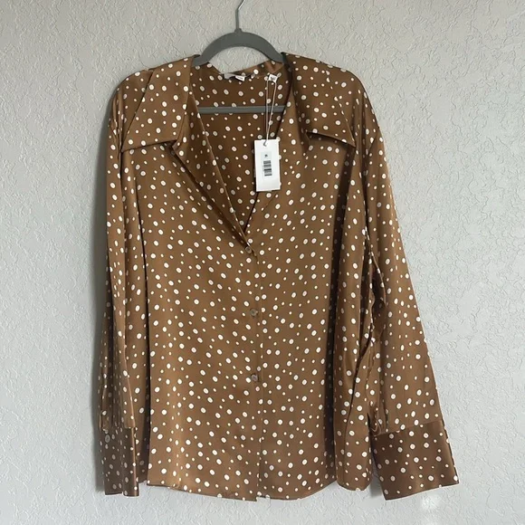 NWT Vince Tossed Dot Button-front Silk Blouse In Brown - Picture 3 of 14